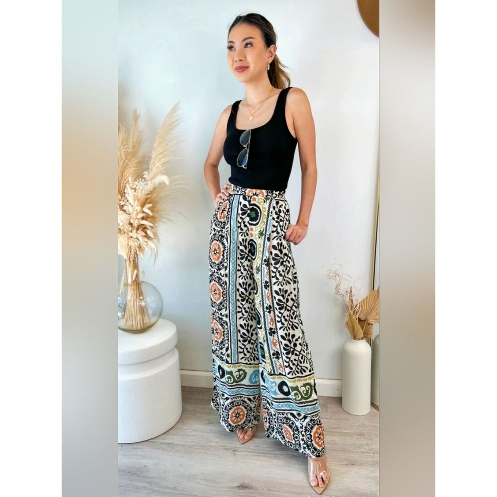 Lost + Wander Oracle Wide Leg Lined Pant in Cream w/Floral Boho Print. Size M